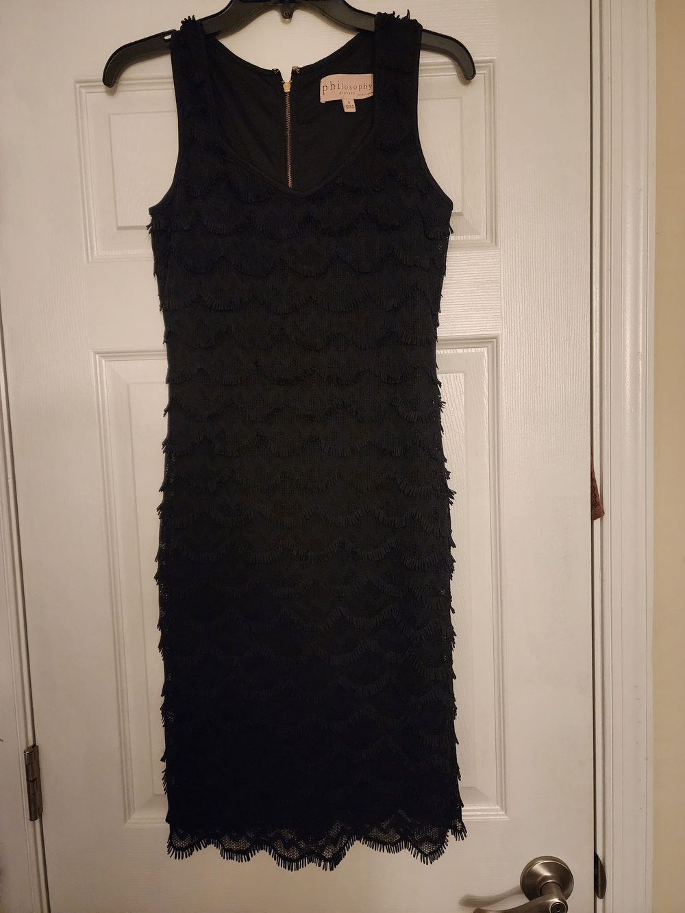 philosophy Black Sleeveless Fringe Sheath Dress